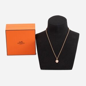 Hermès 18K Rose Gold Diamond Ex-Libris Pendant Necklace